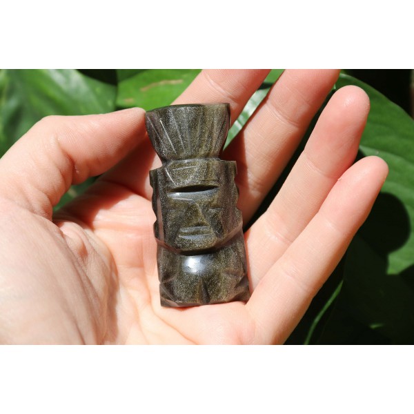 Obsidienne Dorée polie forme statue Inca 25 grs