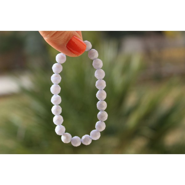 Calcédoine - Bracelet perles facetées 8mm