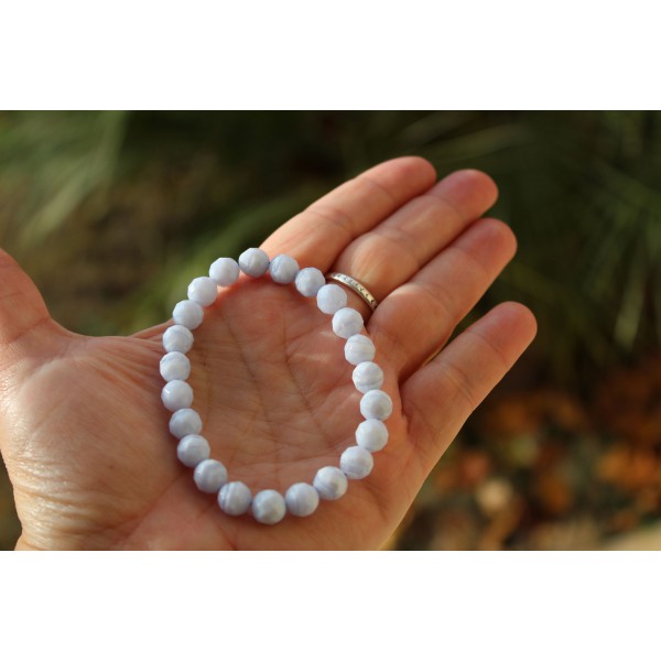 Calcédoine - Bracelet perles facetées 8mm