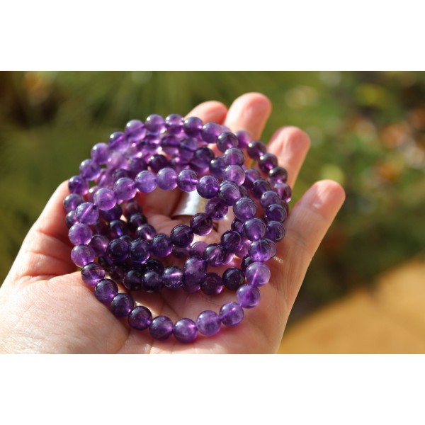 Améthyste en bracelet de 8mm - violet foncé