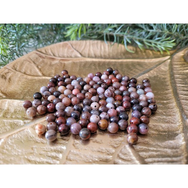 Bois Fossilisé - perle ronde de 6 mm