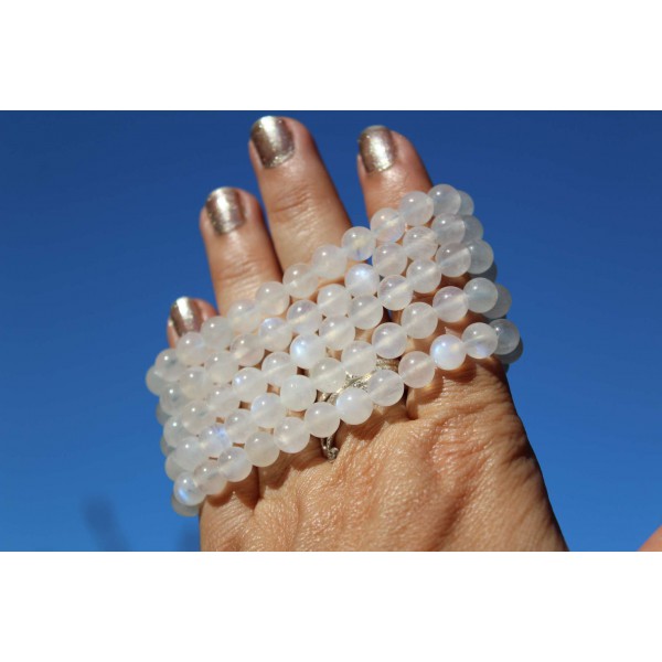Pierre de Lune - Bracelet 8mm (reflets bleus)