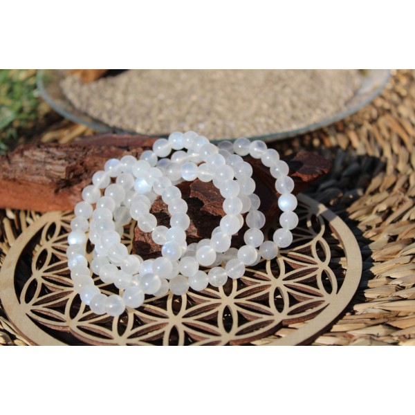 Pierre de Lune - Bracelet 8mm (reflets bleus)