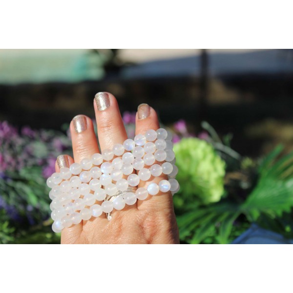 Pierre de Lune - Bracelet 8mm (reflets bleus)