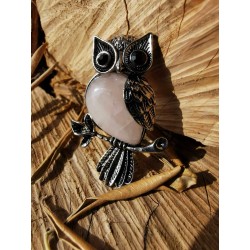 Quartz Rose - Pendentif Chouette
